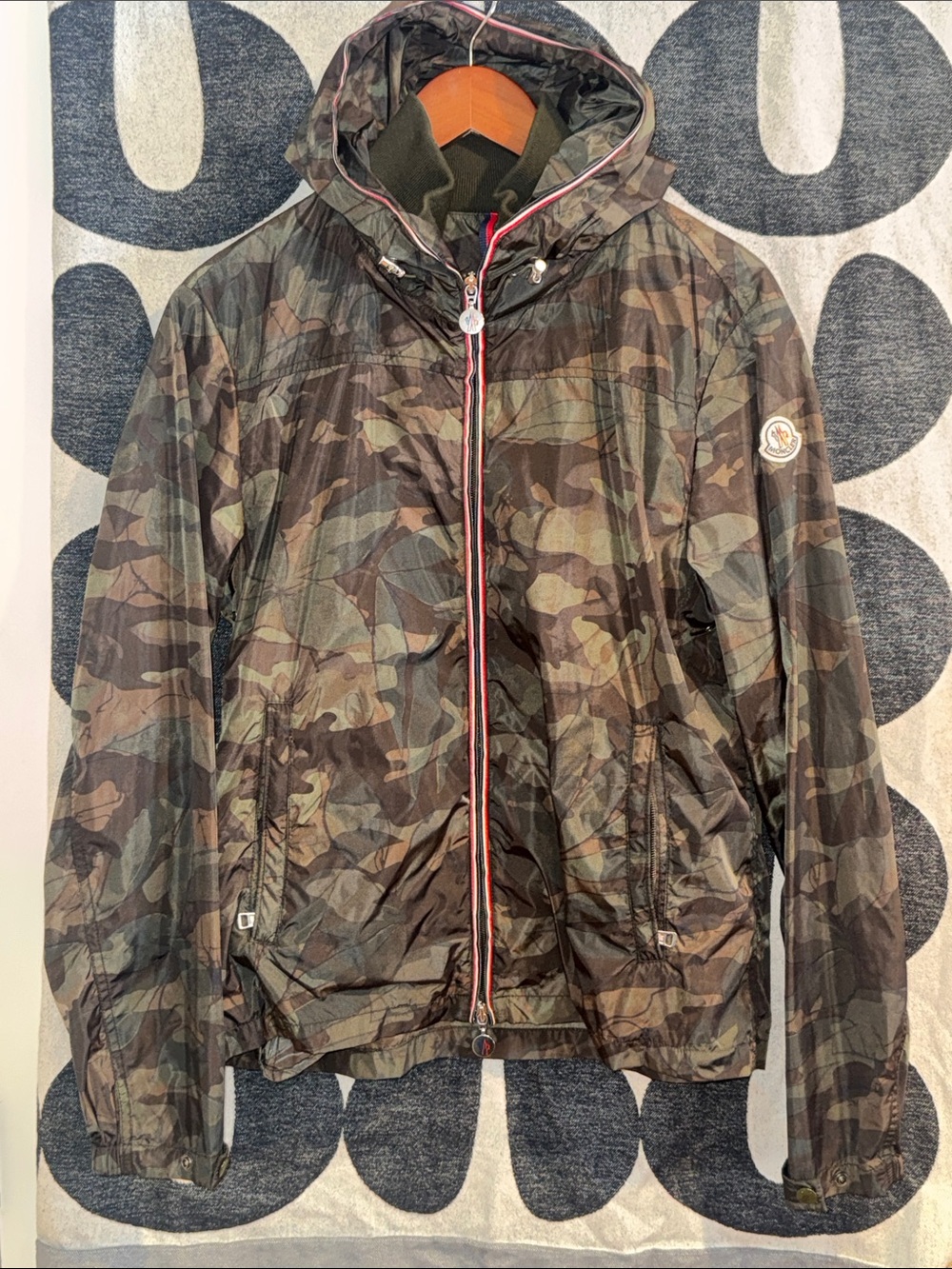 Moncler Camouflage Hooded Packable Windbreaker~Olive/Brown~SIZE 2